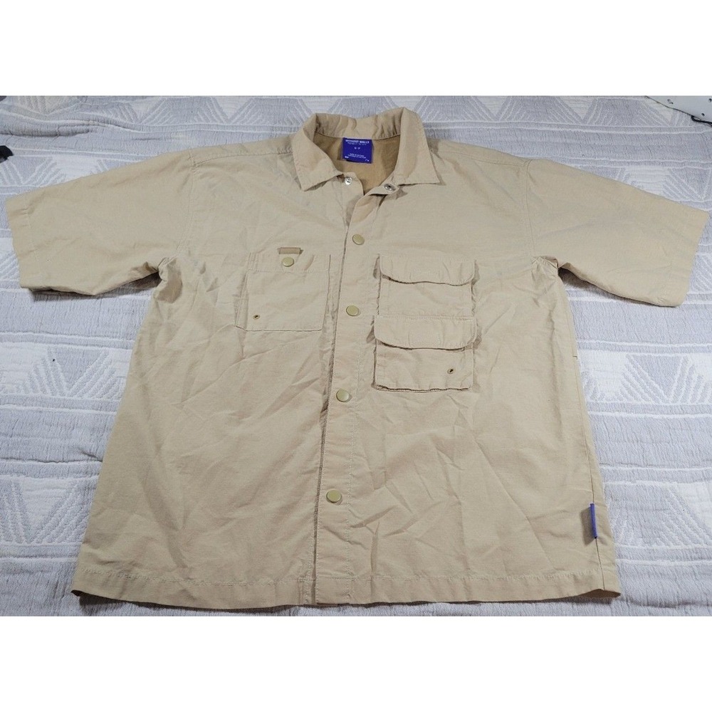 Without Walls Utility Shirt Men's Small Khaki Short Sleeve Button Front Outdoor